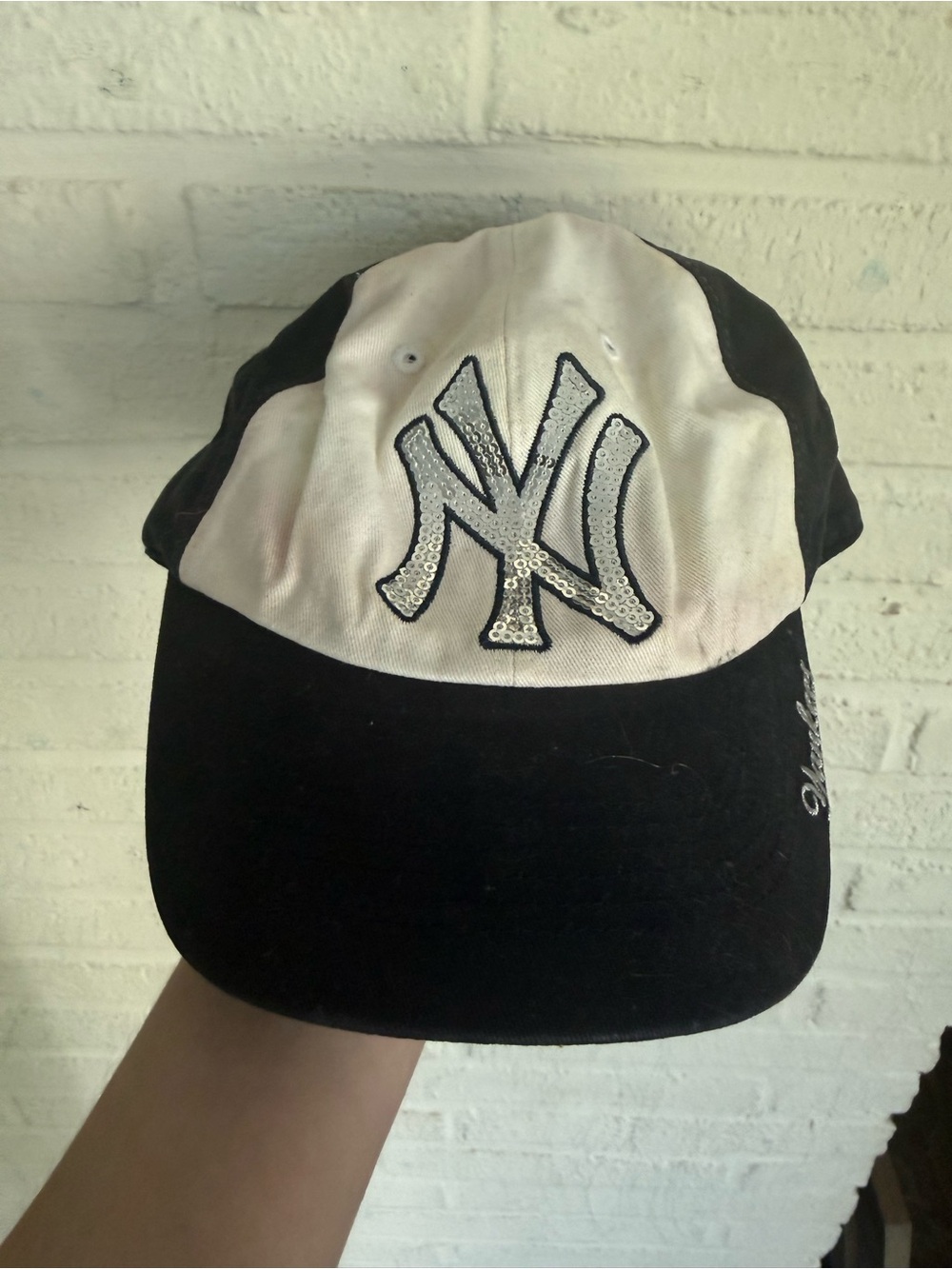 Rhinestone NY Baseball Cap - Black & White